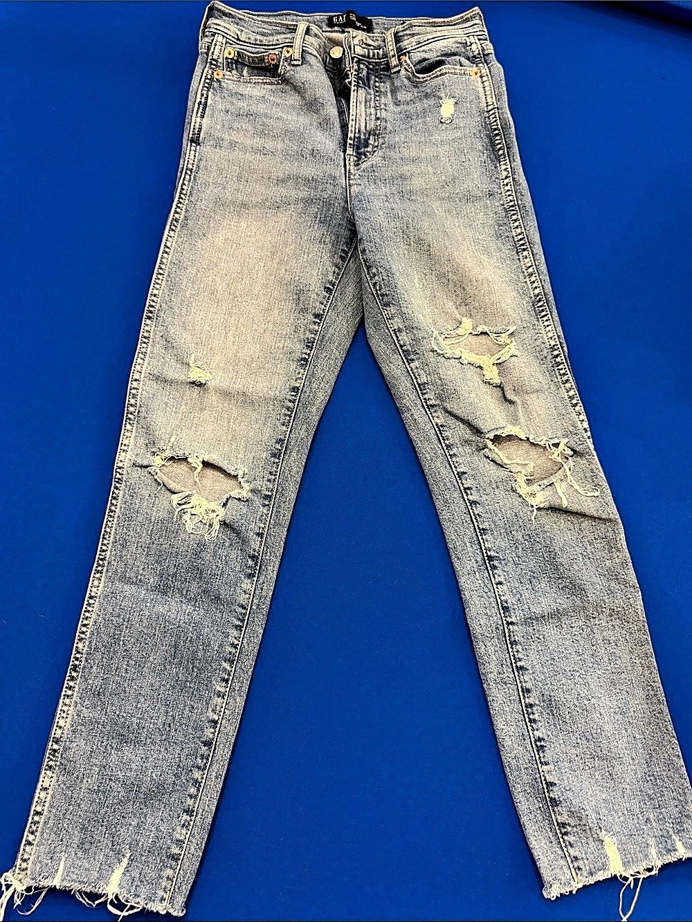 Gap High Rise Vintage Slim Distressed Blue Skinny Jeans